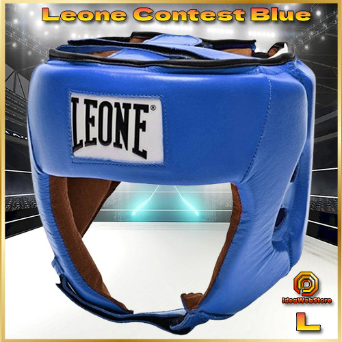 Боксерський шолом турнірний для змагань синій натуральна шкіра Leone Contest Blue розмір L