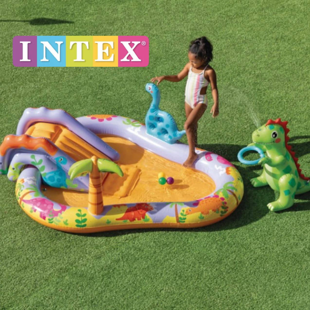 Дитячий надувний ігровий центр - басейн Intex 56139 "Дінопарк" з гіркою, 201x157x69 см, фото 1