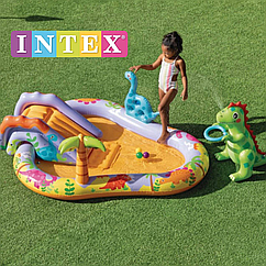 Дитячий надувний ігровий центр - басейн Intex 56139 "Дінопарк" з гіркою, 201x157x69 см