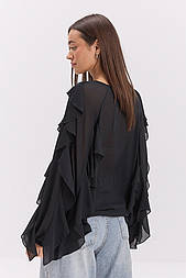 Жіноча шифонова сорочка з вертикальними рюшами в розмірі L-XL