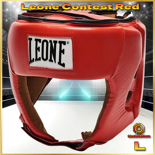 Боксерський шолом турнірний для змагань червоний натуральна шкіра Leone Contest Red розмір L