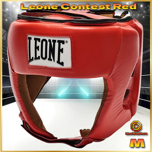 Боксерський шолом турнірний для змагань червоний натуральна шкіра Leone Contest Red розмір S