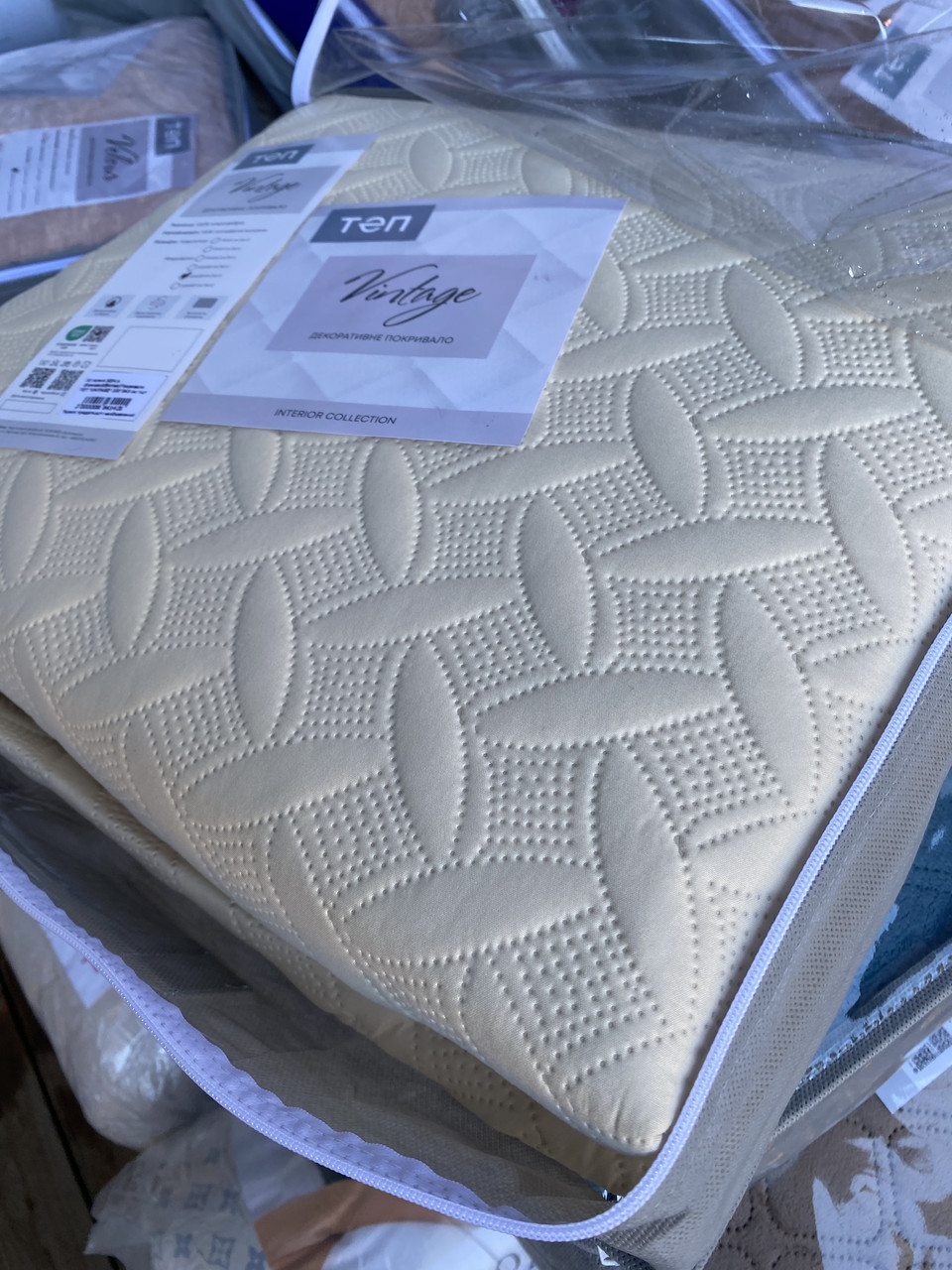 Покрывало 220*240 ЄВРО разміру ТЕП "VINTAGE" 220x240 Цвет - Молочний. Повномірне покривало, фото 1