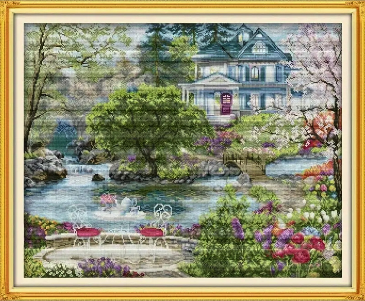 Набір для вишивання за нанесеною на канву схемою "Waterfront family". AIDA 14CT printed , 62*52 см, фото 1