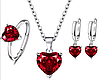 Комплект срібних прикрас з червоним сердечком 925 проби Red Heart Set сережки, підвіска, кільце, фото 2