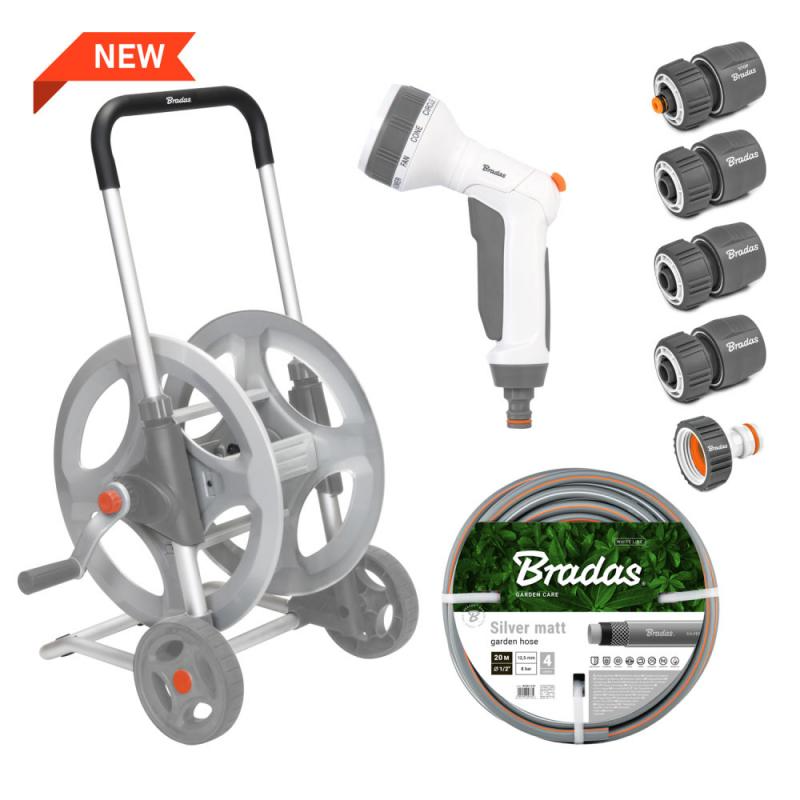 Металевий візок зі шлангом 1/2" 50 м SILVER PRO SET WHITE LINE WL-AG33350SET1, фото 1