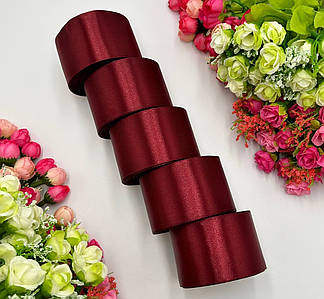 Атласна стрічка для рукоділля - 5 см x 23 м (опт, 5 рулонів) / Бордовий
