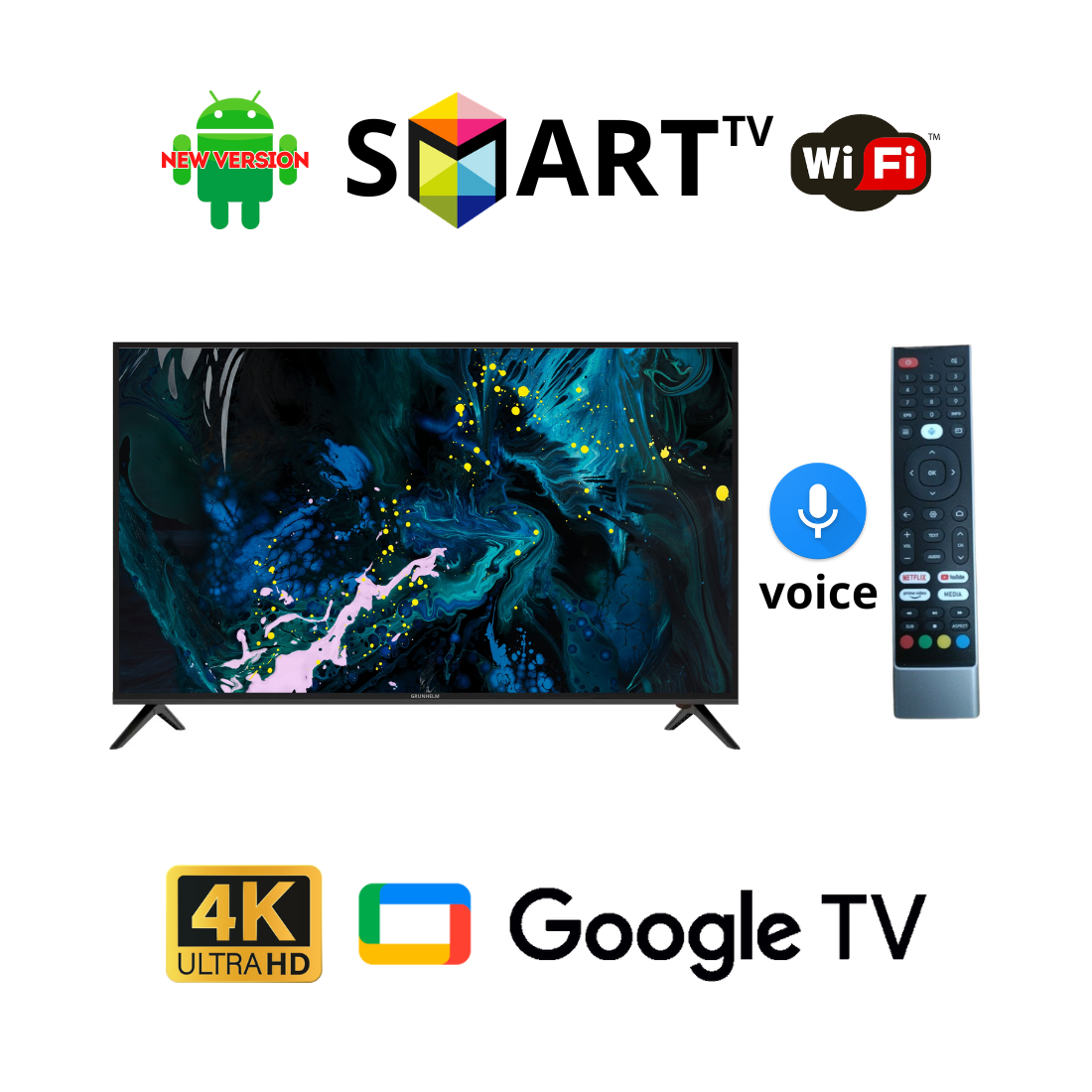 Телевізор Grunhelm 42" I Android 15.0/Smart TV/DVB/T2/FullHD/USB/ (1980x1080) блютуз пульт