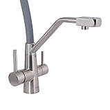 Змішувач для кухні Lidz Aria 020F3 з гнучким виливом з підключенням для питної води (k35) LDARI020F3GNK39211 Grey / Nickel, фото 3