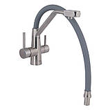 Змішувач для кухні Lidz Aria 020F3 з гнучким виливом з підключенням для питної води (k35) LDARI020F3GNK39211 Grey / Nickel, фото 4