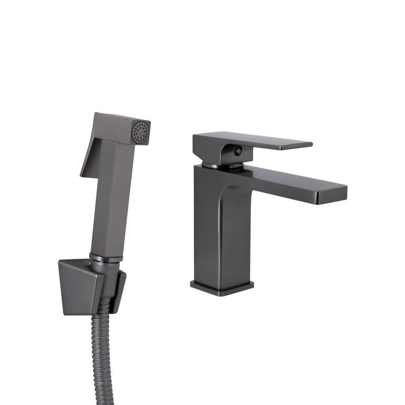 Змішувач для раковини Qtap Gemini (з гігієнічним душем) QTGEM272GMB45692 Gunmetal Black PVD, фото 1