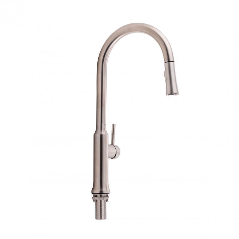 Змішувач для кухні Qtap Baruska з висувним виливом QTBAR9137103UN Brushed Nickel PVD, фото 1