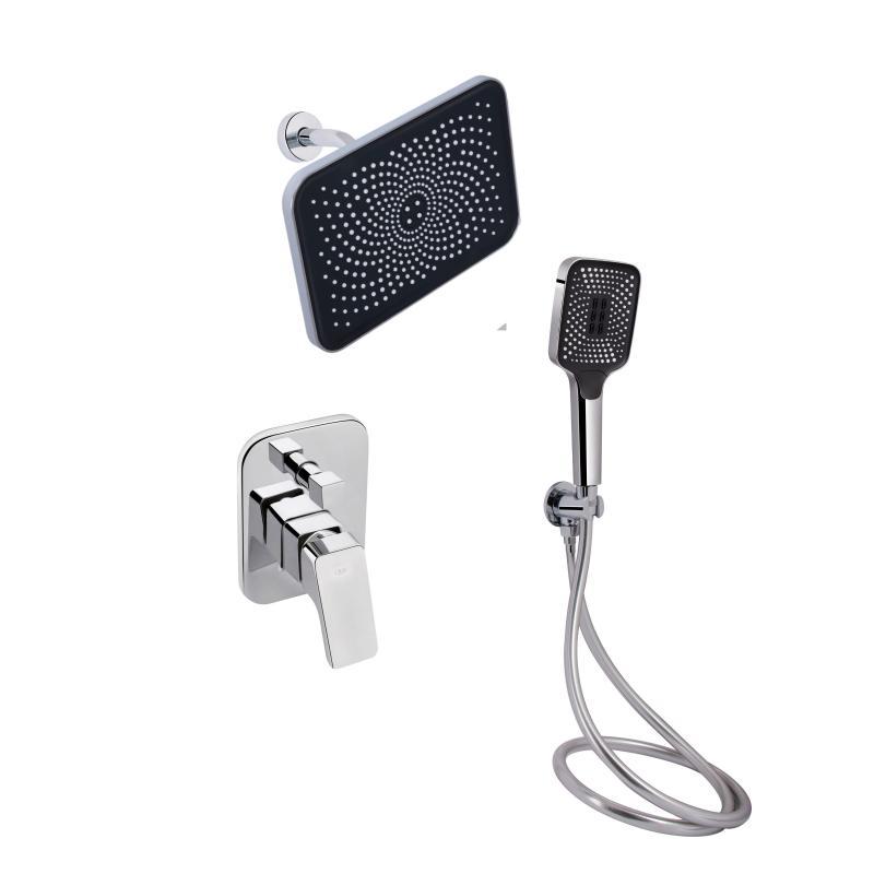 Комплект для душу Qtap Namesti Chrome: Змішувач QTNAM6225102NC + Лійки (QTRUC125CRM45954,QTHLA107CRM45784) +