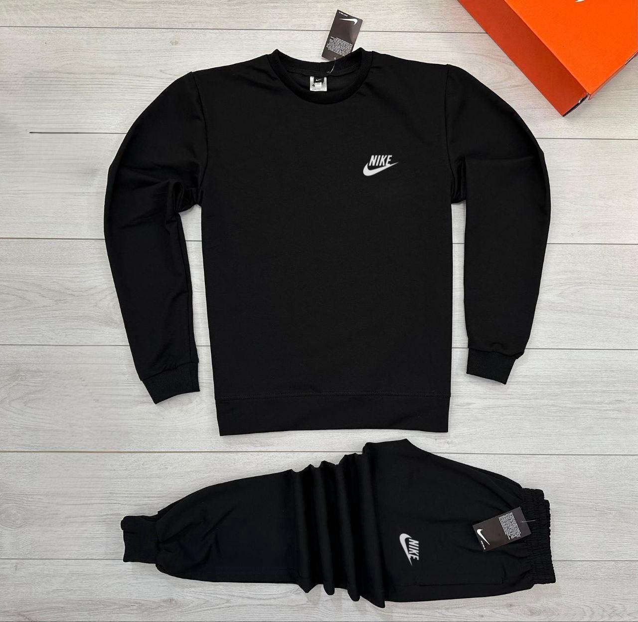 Чоловічий спортивний костюм Nike чорний без капюшона Найк Світшот + Штани весняний осінній