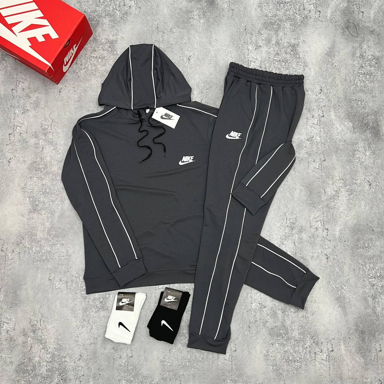 Чоловічий спортивний костюм Nike сірий рефлектив з капюшоном Найк Худі + Штани весняний осінній