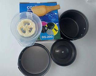 Туристичний набір посуду ДС-200 (каструлі, сковорода та столове приладдя)