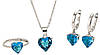 Комплект срібних прикрас з блакитним сердечком 925 проби Blue Heart Set сережки, підвіска, кільце, фото 2