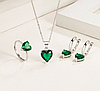 Комплект срібних прикрас з зеленим сердечком 925 проби Green Heart Set сережки, підвіска, кільце, фото 3