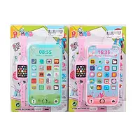 Іграшковий Телефон 15см муз звук  годинник  на батарейці  на листі 14-21.5-2см РОжевий