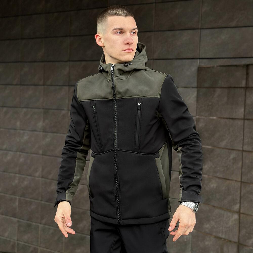 Чоловіча куртка з Soft Shell хакі з капюшоном до -0*С демісезонна Вітровка на флісі