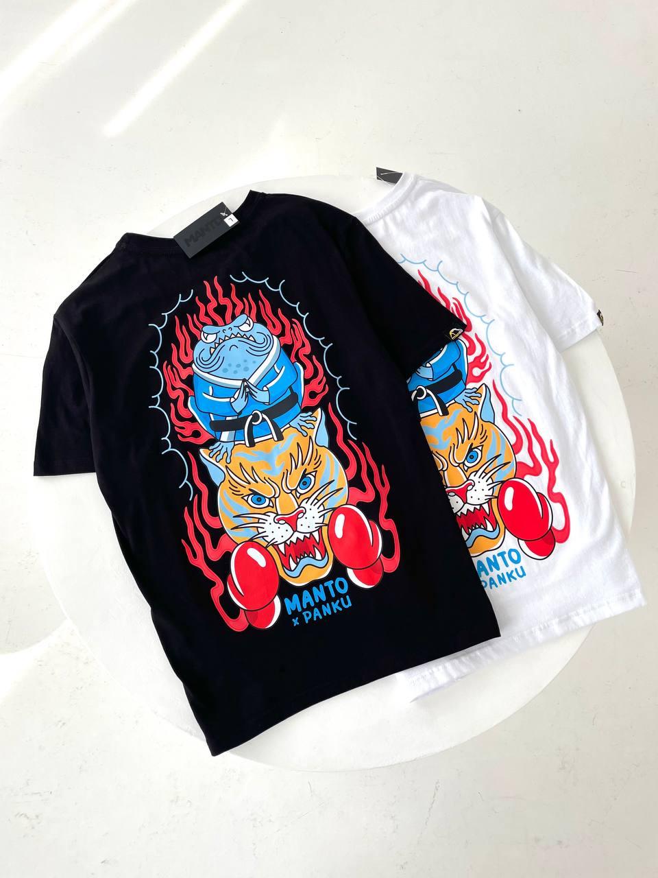 Чоловіча футболка Manto Panku чорна бавовняна Манто Панку з принтом на літо, фото 1