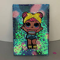 Блокнот с пайетками дитячий А5 "Кукла LOL" з бантиком