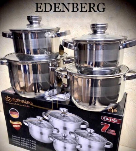 Набір каструль із неіржавкої сталі Edenberg EB-3708 8 предметів Набір кухонного посуду з товстим індукційним дном