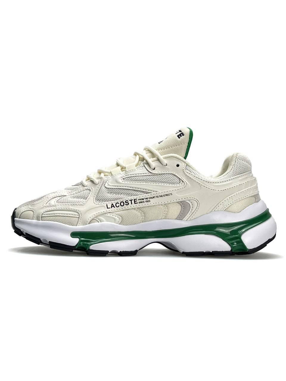 Чоловічі шкіряні текстиль кросівки Lacoste L003 2K24 Beige White Green, кеди Лакоста бежеві 41