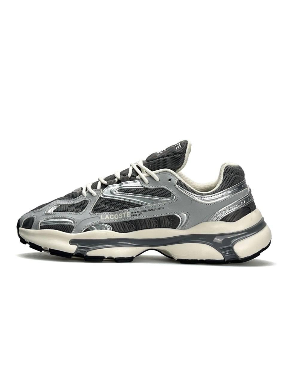 Чоловічі шкіряні текстиль кросівки Lacoste L003 2K24 Grey Silver, кеди чоловічі Лакоста сірі 41