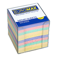 Бокс з кольоровим папером (пластиковий 90х90х90мм,прозорий) BUROMAX
