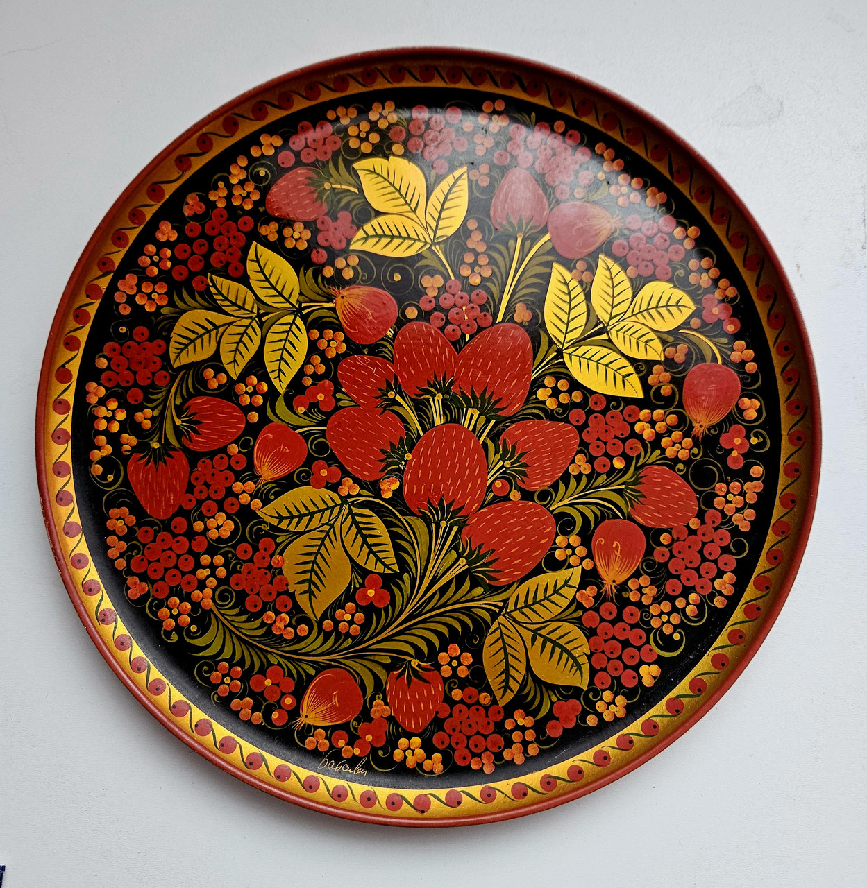 Дерев'яна тарілка панно з Петровим розписом, фото 1