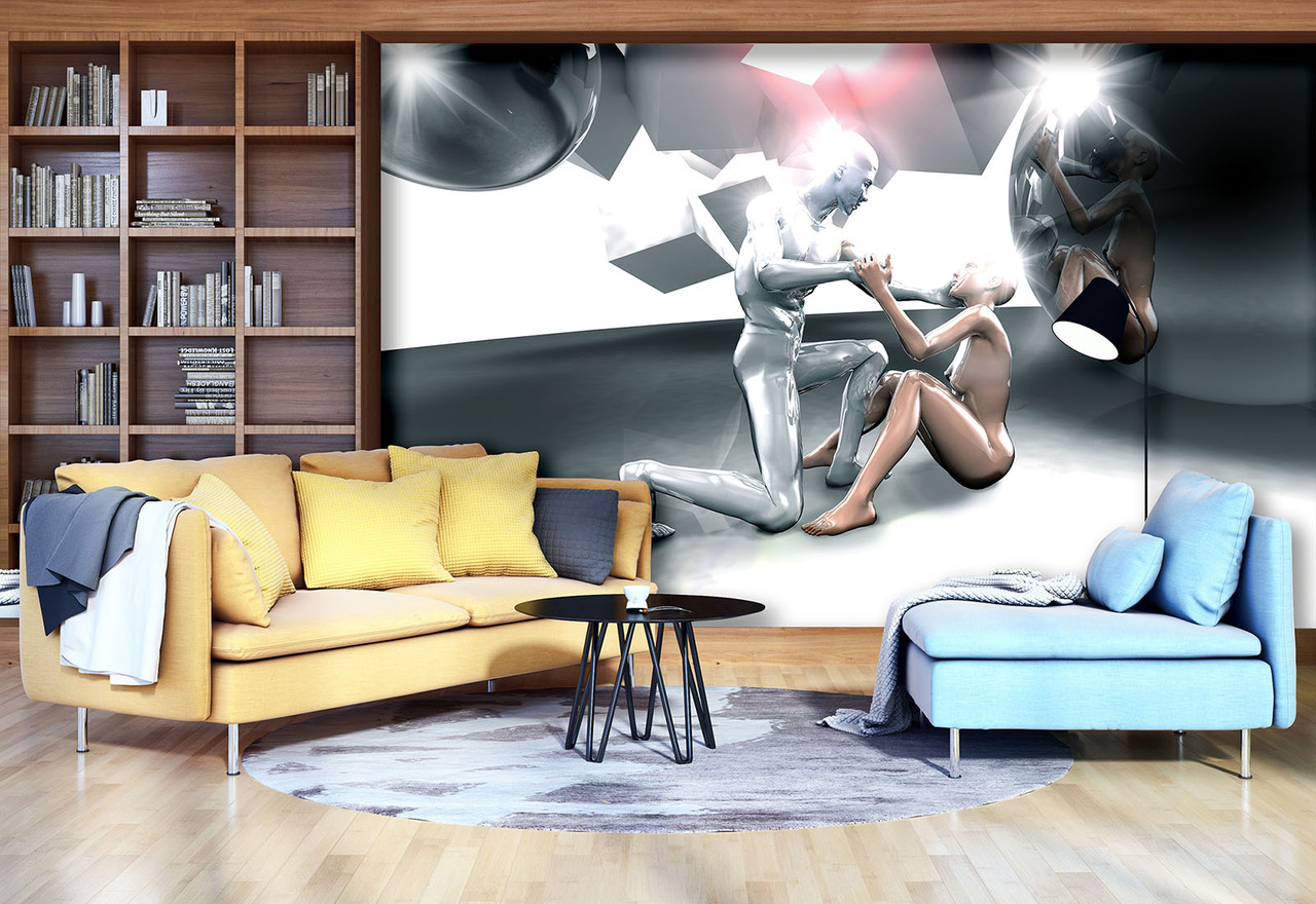 3d вінілові шпалери абстракції чоловік і жінка на фоні фігур Друкуємо будь-який розмір