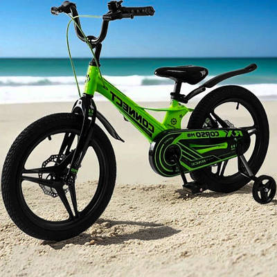 Зелений велосипед лисапед 18" для дитини Універсальний велик велобайк для навчання катанню Доп колеса Гальмо Тормоз