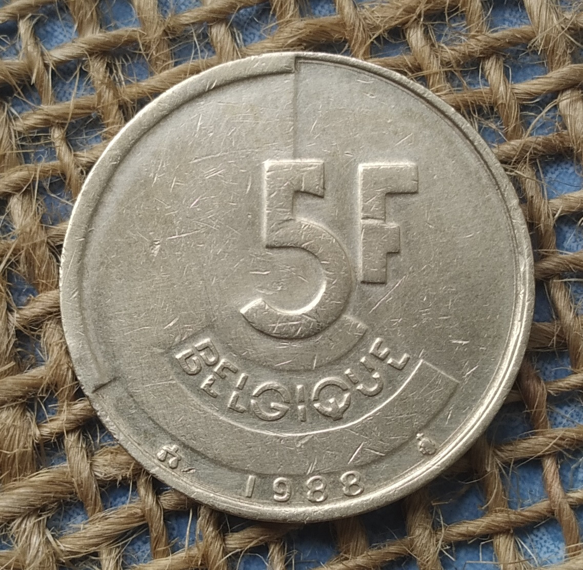 5 франкiв 1988 року. Бельгiя