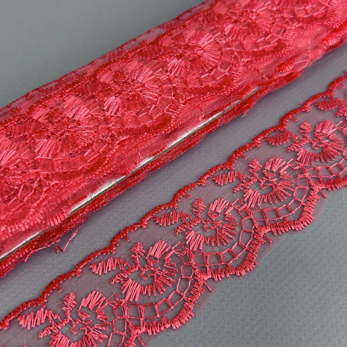(9 метрів) Мереживо "Яблуко" Organza (ширина 4см) Кораловий