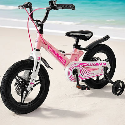 Універсальний транспорт велобайк Рожевий велосипед дитячий лисапед 18" для дівчинки Доп колеса і складне кермо