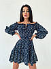Жіноча Романтична Міні сукня зі Штапельної тканини квітковий принт з відкритими плечима Синього Кольору, фото 7
