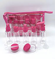 Дорожній набір ємностей у косметичці 9в1, малиновий