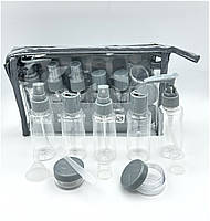 Дорожній набір ємностей у косметичці 9в1, сірий