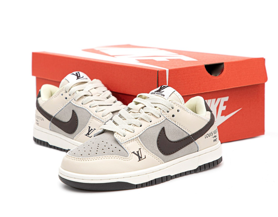 Жіночі чоловічі кросівки Nike SB Dunk Low x Louis Vuitton Grey Найк Данк Луи Вітон сірі замшеві