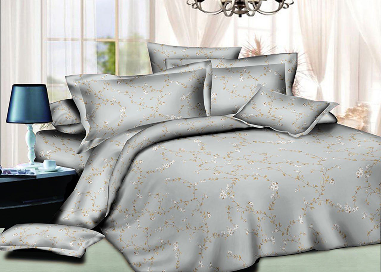 Постільна білизна Королева Ночі (Ранфорс) | Двоспальний комплект | 50х70 | Рослини на сірому, фото 1