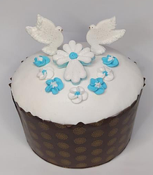 Цукрова прикраса Хрестик з голубами блакитний