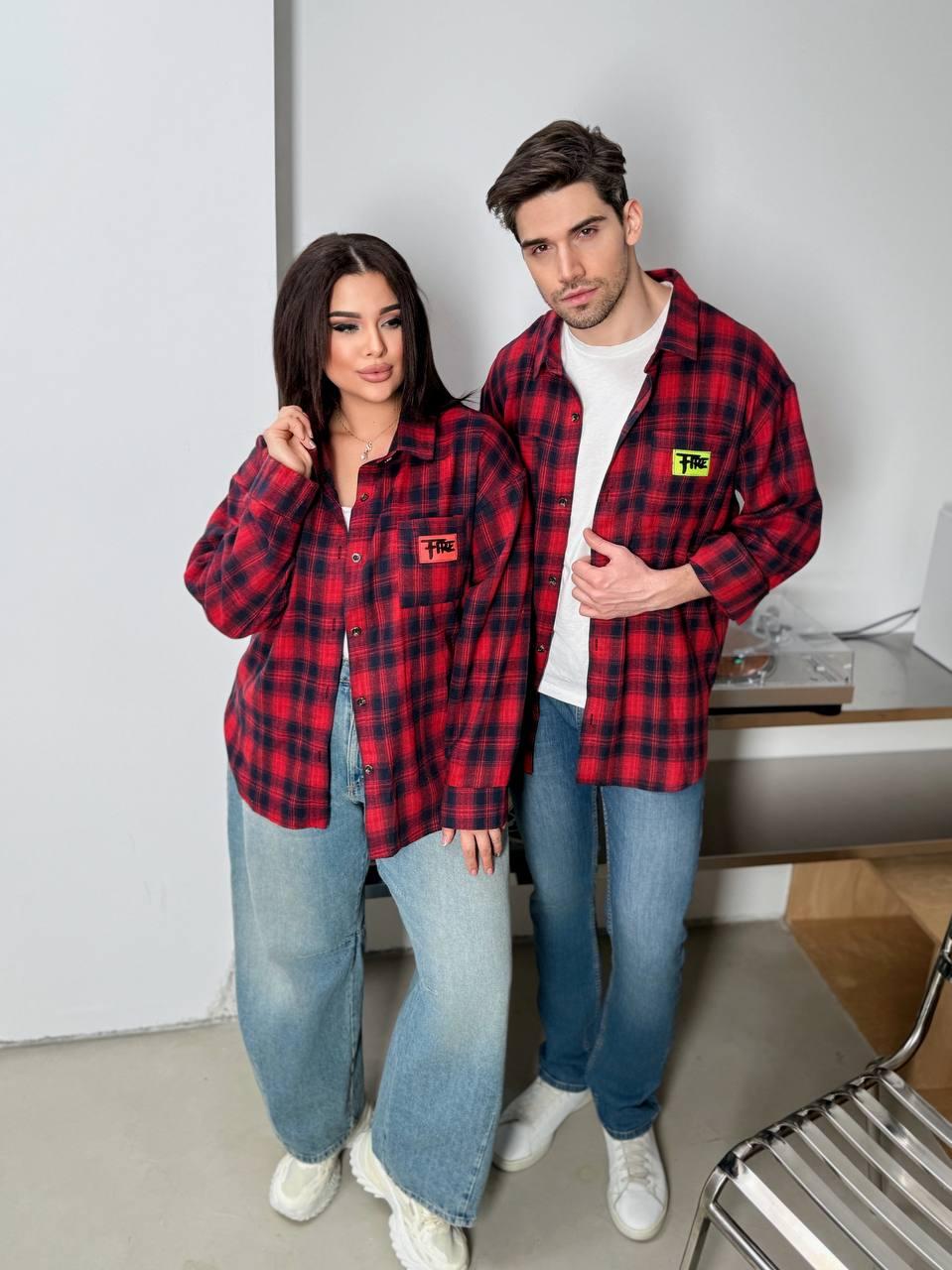 Жіноча та чоловіча сорочка у стилі family look з легкої приємної до тіла тканини тіар діагональ