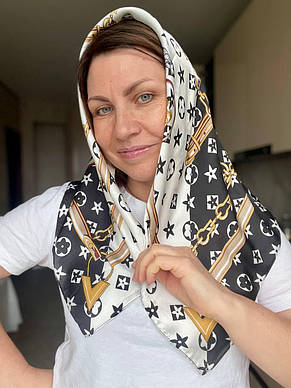 Шийна шовкова хустка Stars діагональ 70*70 см чорно-біла, фото 1