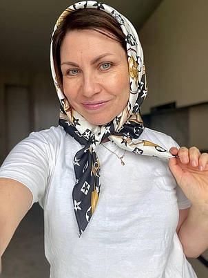 Шийна шовкова хустка Stars діагональ 70*70 см чорно-біла, фото 3