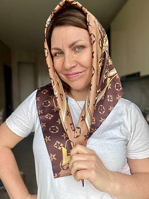Шийна шовкова хустка Stars діагональ 70*70 см коричнева, фото 1