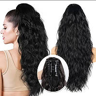 Штучний хвіст хвилястий шиньйон на крабі з утяжкою чорний 76,2 см