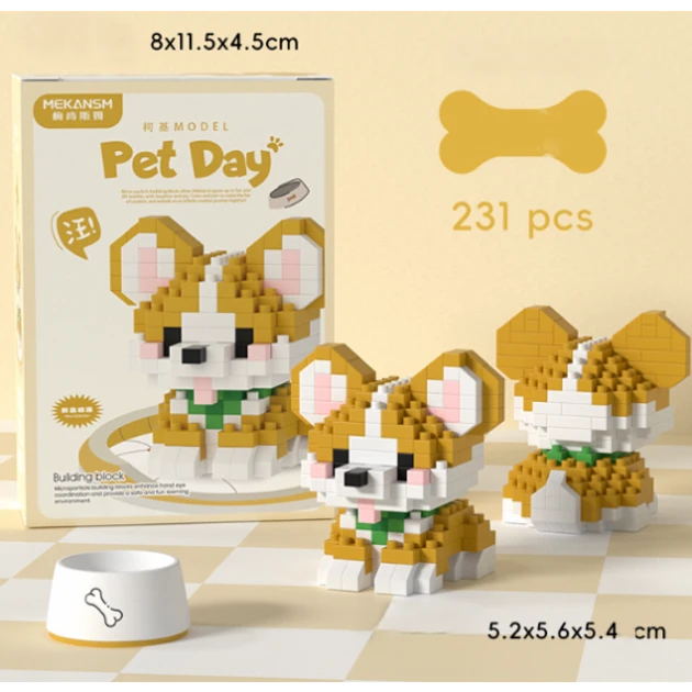 Конструктор 3D фігурка собачка Корги руда собачка міні блоки Pet Day 231 деталь