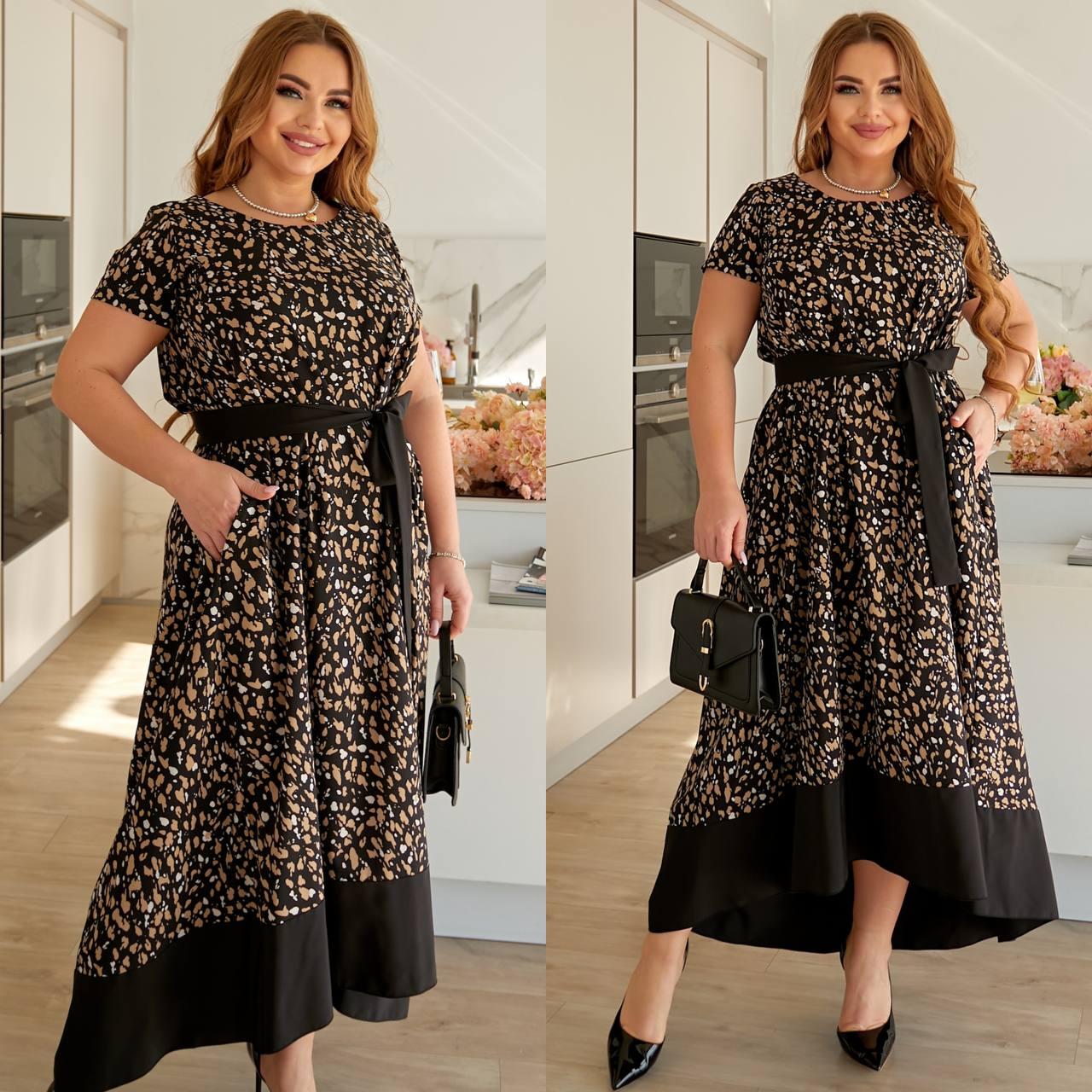 Сукня жіноча літня з софту вільного крою з принтом (Батал), фото 1