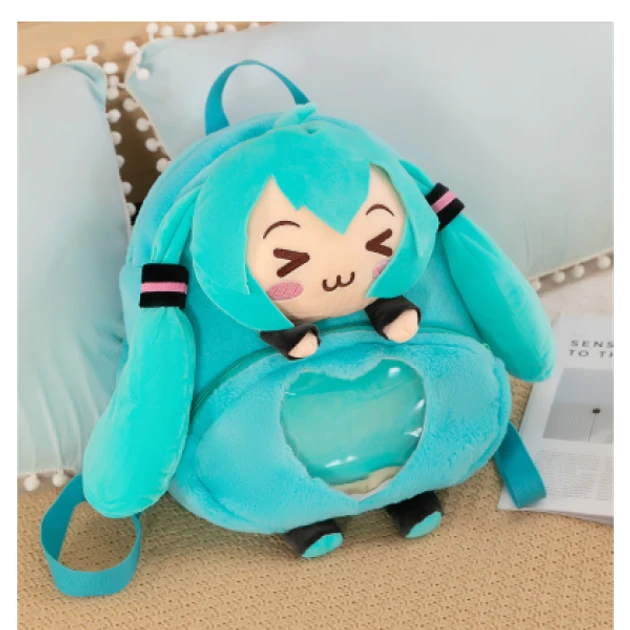 Рюкзак дитячий плюшевий Міку Хатсуне Miku Hatsune аніме вокалоїд великий 30 см бірюзовий